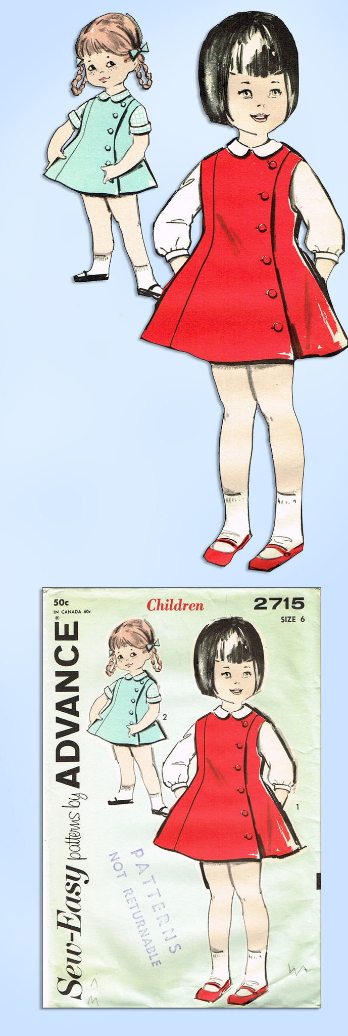 1960s Original Vintage Advance Pattern 2715 Toddler Girls Flared Dress –  Vintage4me2