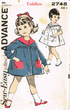 1960s ORIG Vintage Advance Sewing Pattern 2745 Toddler Girls Sailor Dress Size 2