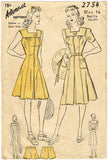 Advance 2754: 1940s WWII Misses Tennis Dress & Shorts 34B Vintage Sewing Pattern