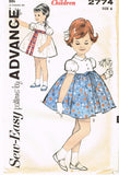 1960s Original Vintage Advance Pattern 2774 Toddler Girls High Waisted Dress Sz6