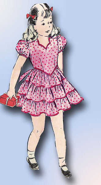 1940s Vintage Advance Sewing Pattern 2784 Toddler Girls Party Dress Size 6 24B - Vintage4me2