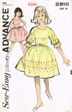 1960s Vintage Advance Sewing Pattern 2810 Little Girls Sew Easy Dress Size 10