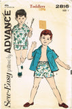 1960s Vintage Advance Sewing Pattern 2816 Toddler Boys Easy Shirt Shorts Size 1