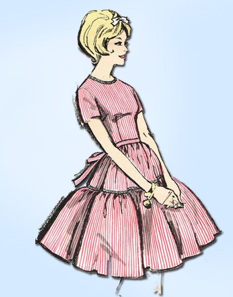 1960s Vintage Advance Sewing Pattern 2845 Uncut Girls Party Dress Size 13 33 B