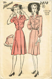 1940s Vintage Advance Sewing Pattern 2870 Misses WWII Shirtwaist Dress Size 12 - Vintage4me2