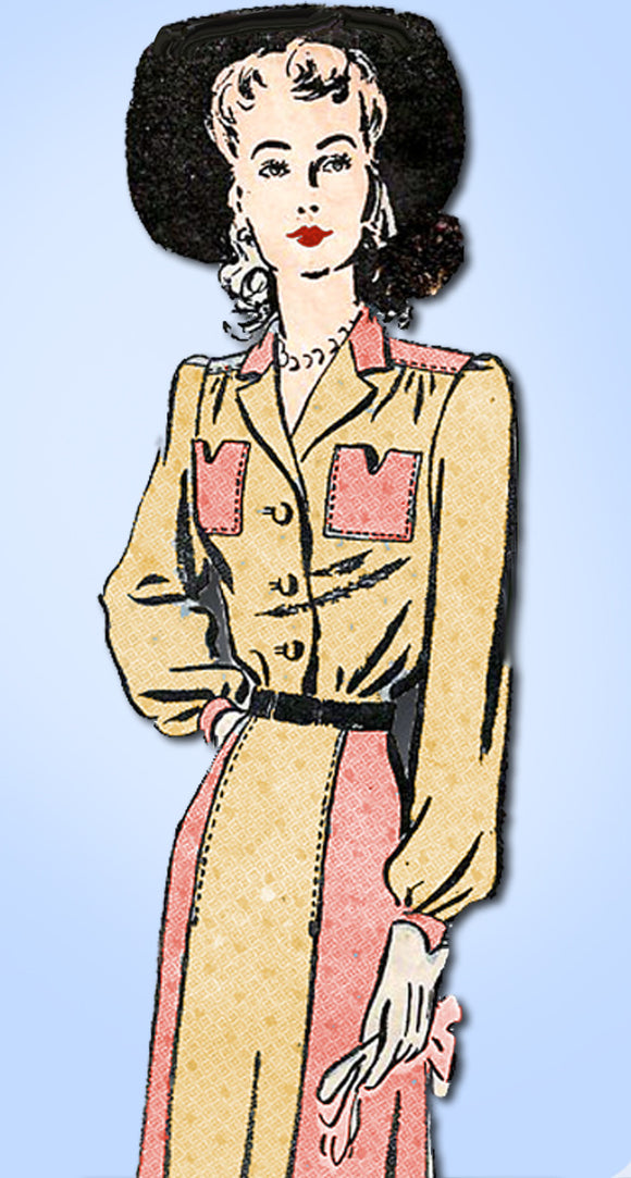 1940s Vintage Advance Sewing Pattern 2870 Misses WWII Shirtwaist Dress Size 12 - Vintage4me2
