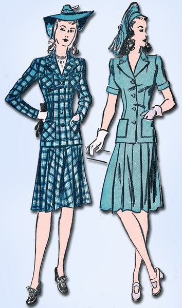 1940s Original Vintage Advance Sewing Pattern 2886 Misses WWII Suit Size 38 Bust