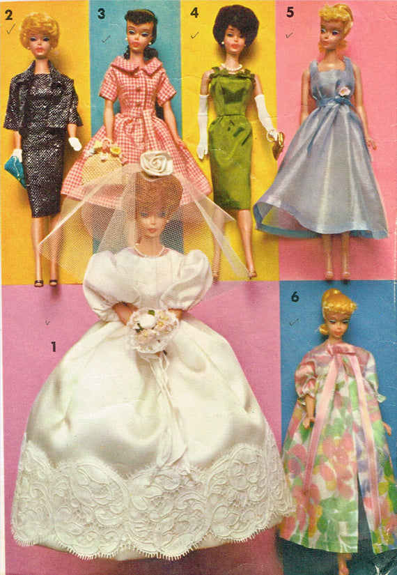 Advance 2895: 1960s Trousseau Barbie Doll Clothes Set Vintage Sewing Pattern