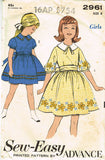 1960s Vintage Advance Sewing Pattern 2961 Sew Easy Little Girls Dress Size 8 26B - Vintage4me2