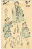 1940s Vintage Advance Sewing Pattern 2970 WWII Toddler Girls Suit & Cape Size 6