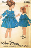 1960s Vintage Advance Sewing Pattern 2984 Toddler Girls High Waist Dress Size 4