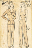 1940s Vintage Advance Sewing Pattern 2994 WWII Misses Rosie Pantsuit Size 34 B -Vintage4me2