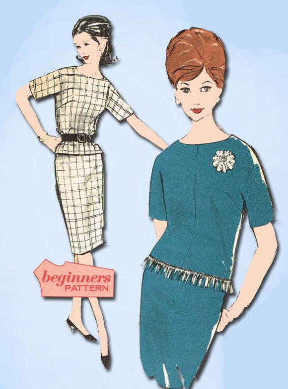1960s Vintage Advance Sewing Pattern 3015 Uncut Misses 2 Pc Dress Size 14 34B