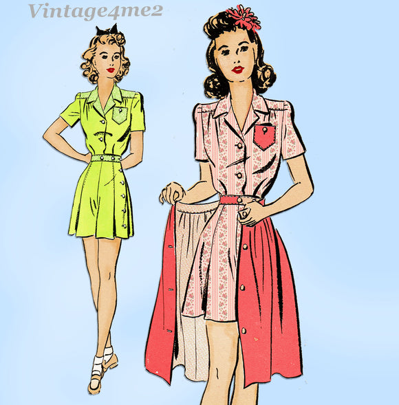 1940s Vintage Advance Sewing Pattern 3023 Cute WWII Misses Playsuit & Skirt 32B