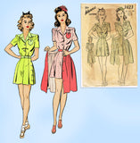 1940s Vintage Advance Sewing Pattern 3023 Cute WWII Misses Playsuit & Skirt 32B