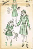 1940s Vintage Advance Sewing Pattern 3151 Cute Girls WWII Pinafore Dress Sz 10