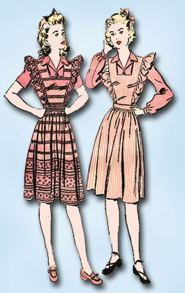 1940s Vintage Advance Sewing Pattern 3152 Misses WWII Pinafore Dress Sz 18 36 B - Vintage4me2