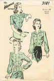 1940s Vintage Misses' WWII Blouse 1943 Advance VTG Sewing Pattern 3181 Size 14