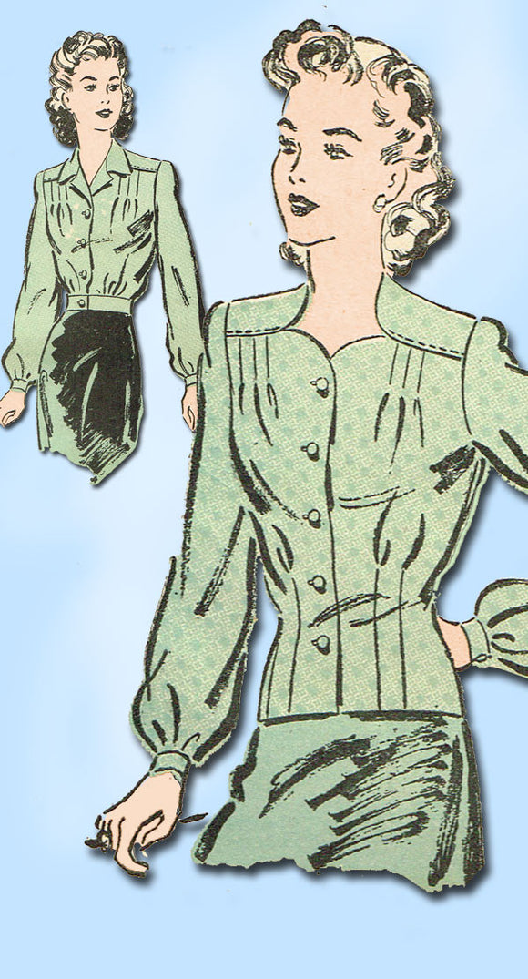 1940s Vintage Misses' WWII Blouse 1943 Advance VTG Sewing Pattern 3181 Size 14