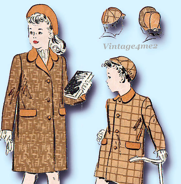 1940s Vintage Advance Sewing Pattern 3213 Toddler Girl or Boys Coat & Hat Size 2