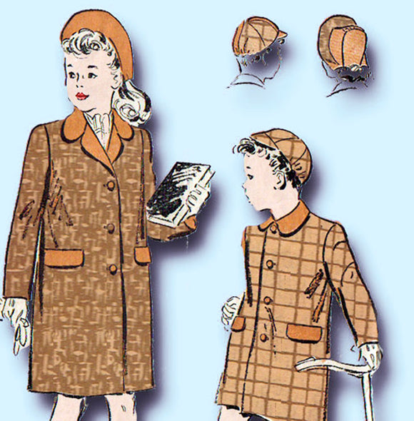 1940s Vintage Advance Sewing Pattern 3213 Toddler Girl or Boys Coat & Hat Size 3