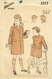 1940s Vintage Advance Sewing Pattern 3213 Toddler Girl or Boys Coat & Hat Size 2