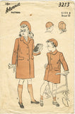 1940s Vintage Advance Sewing Pattern 3213 Toddler Girl or Boys Coat & Hat Size 3