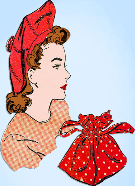 1940s Original Vintage Advance Sewing Pattern 3223 Misses Purse and Hat Set SM -Vintage4me2