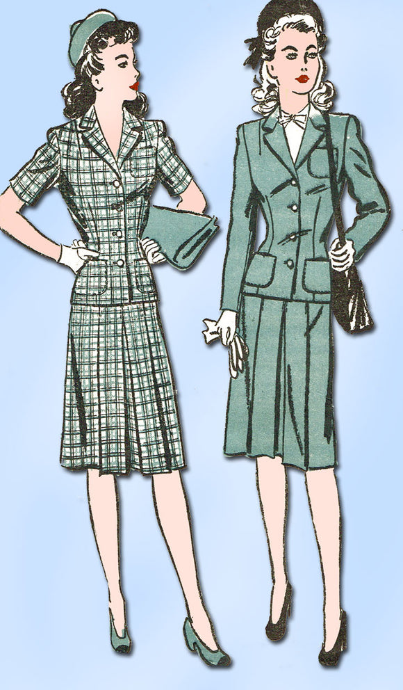 1940s Vintage Advance Sewing Pattern 3230 WWII Misses Suit Size 14 32 Bust - Vintage4me2