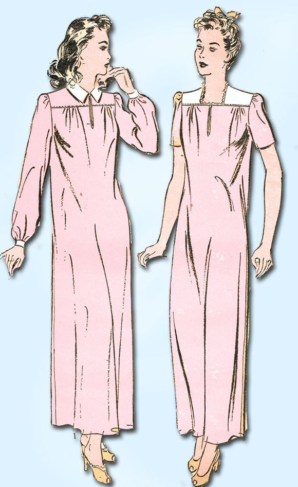 1940s Vintage Misses WWII Nightgown 1943 Advance Sewing Pattern 3232 Size 18