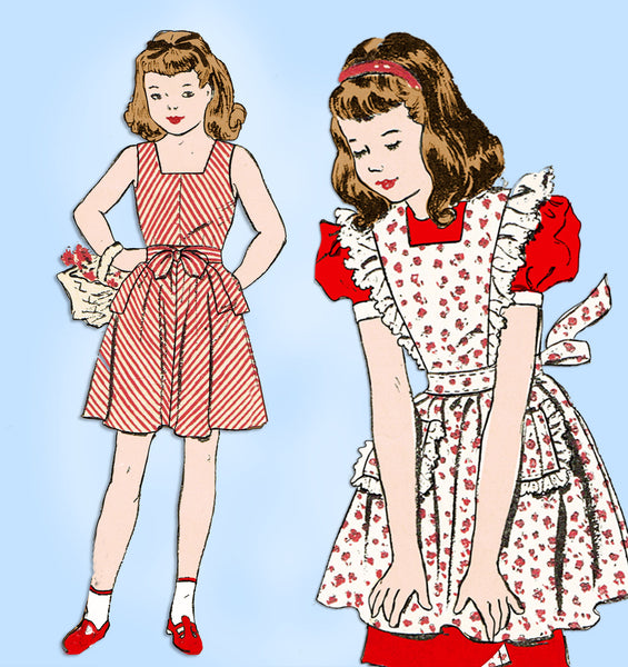 1940s Vintage Advance Sewing Pattern 3333 Toddler Girls Pinafore Sun Dress Sz 6 - Vintage4me2
