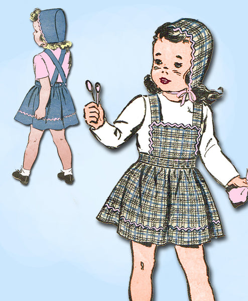 1940s Vintage Advance Sewing Pattern 3389 WWII Baby Girls Pinafore Dress Size 2 - Vintage4me2
