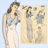 1940s Vintage Advance Sewing Pattern 3399 Stunning Misses Nightgown Size 30 Bust