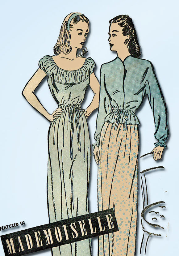 1940s Vintage Misses Nightgown & Bedjacket 1948 Advance Sewing Pattern Size 14