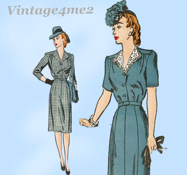 1940s Vintage Advance Sewing Pattern 3486 Chic Plus Size Street Dress Sz 44 Bust