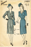 1940s Vintage Advance Sewing Pattern 3486 Chic Plus Size Street Dress Sz 44 Bust