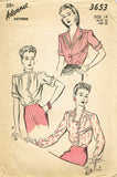 1940s Vintage Advance Sewing Pattern 3653 Misses WWII Blouse Size 14 32 Bust - Vintage4me2