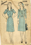 1940s Vintage Advance Sewing Pattern 3666 Plus Size WWII Scalloped Dress 42 Bust -Vintage4me2