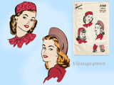 Advance 3788: 1940s Rare Misses Hat in 3 Styles Sz Medium Vintage Sewing Pattern