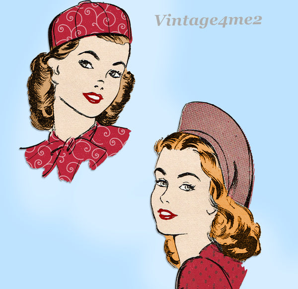 Advance 3788: 1940s Rare Misses Hat in 3 Styles Sz Medium Vintage Sewing Pattern