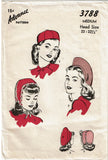 Advance 3788: 1940s Rare Misses Hat in 3 Styles Sz Medium Vintage Sewing Pattern