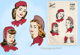 Advance 3788: 1940s Rare Misses Hat in 3 Styles Sz Medium Vintage Sewing Pattern