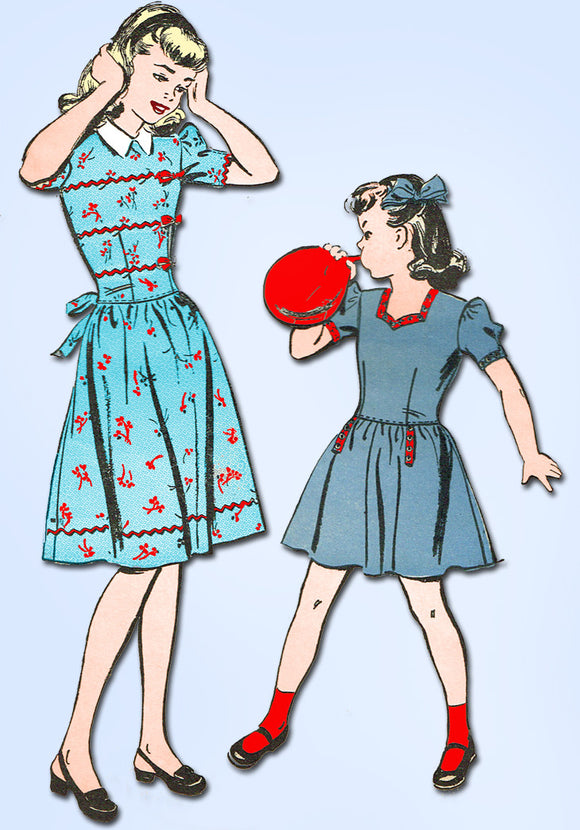 1940s Vintage Advance Sewing Pattern 3830 Toddler Girls Sweetheart Dress Size 6 - Vintage4me2