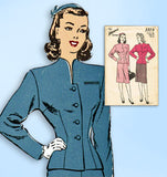1940s Original Vintage Advance Sewing Pattern 3919 Uncut Misses WWII Suit Sz 32B