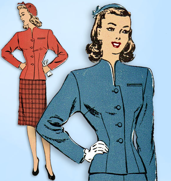 1940s Original Vintage Advance Sewing Pattern 3919 Uncut Misses WWII Suit Sz 32B