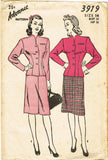 1940s Original Vintage Advance Sewing Pattern 3919 Uncut Misses WWII Suit Sz 32B