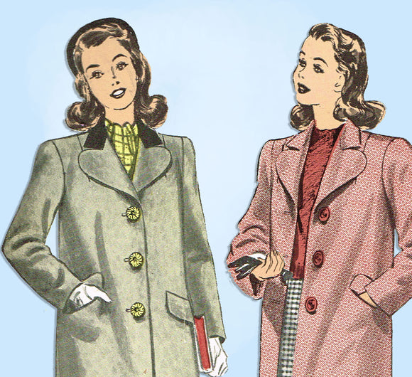 1940s Vintage Advance Sewing Pattern 3942 Teenage Misses WWII Over Coat Sz 33 B -Vintage4me2