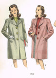 1940s Vintage Advance Sewing Pattern 3942 Teenage Misses WWII Over Coat Sz 33 B -Vintage4me2