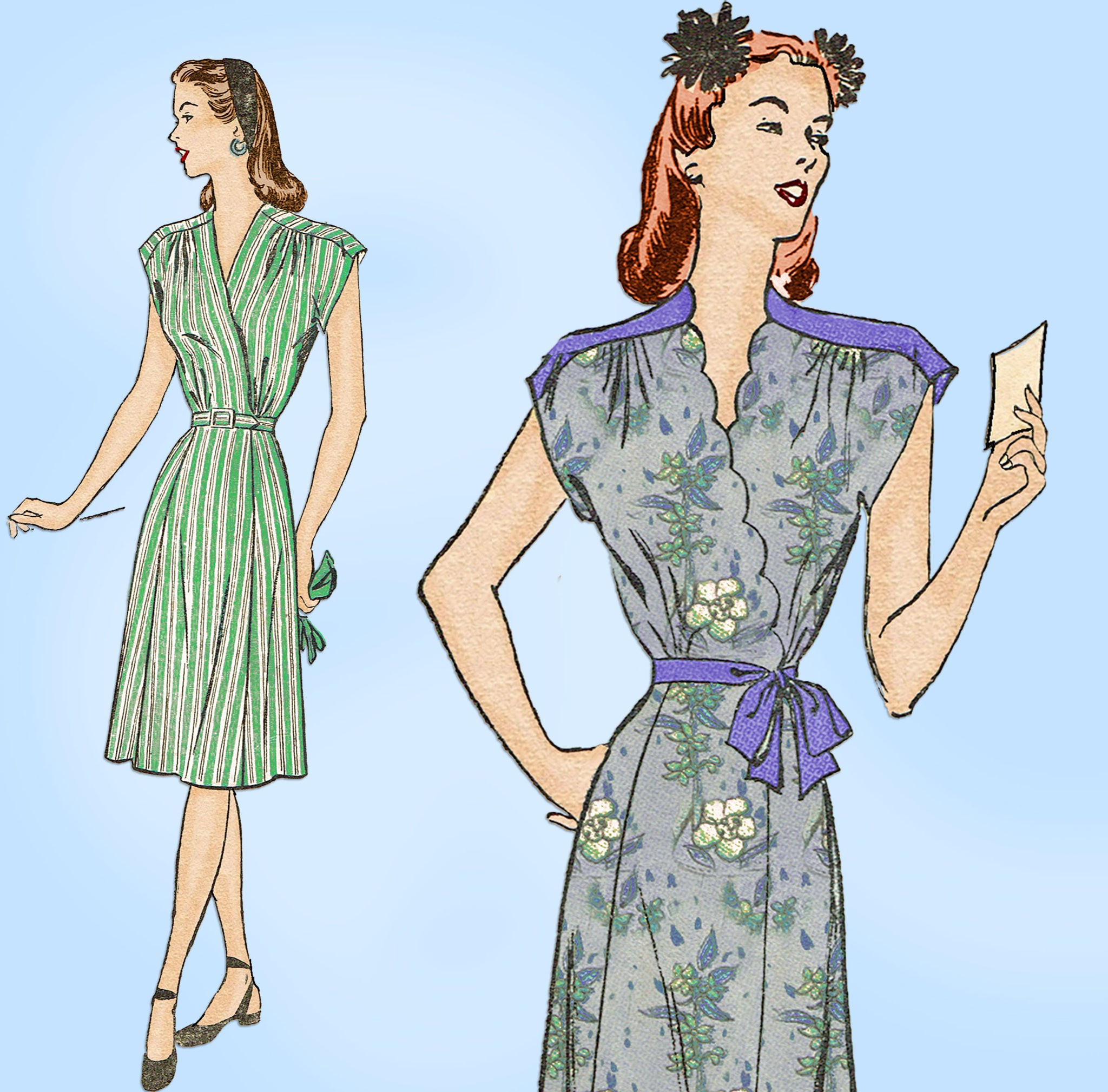 1940s Vintage Advance Sewing Pattern 3951 Cute WWII Misses Wrap