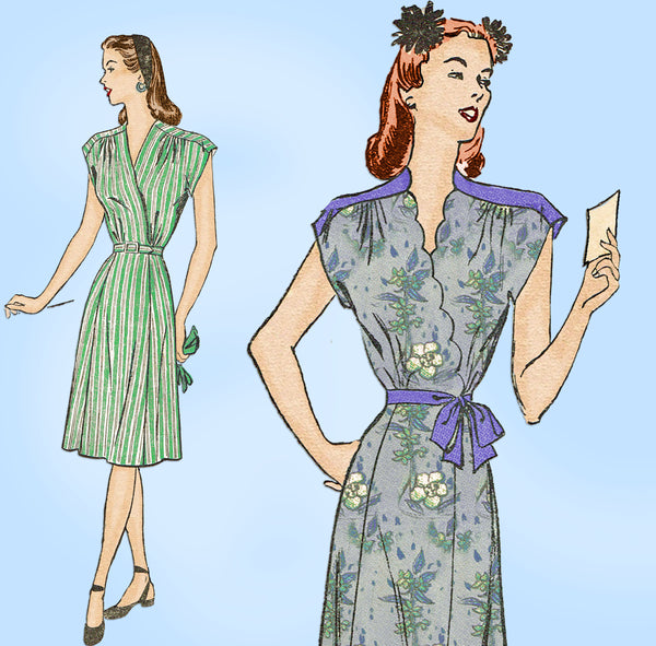 1940s Vintage Advance Sewing Pattern 3951 Cute WWII Misses Wrap Dress Sz 32 B
